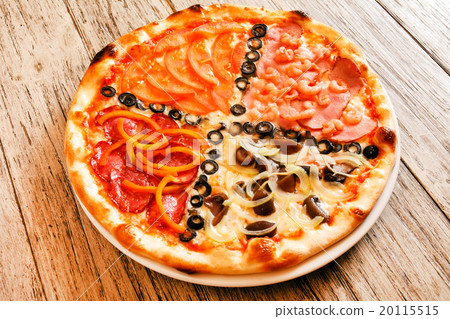 pizza on wooden background pizza on wooden background 20115515