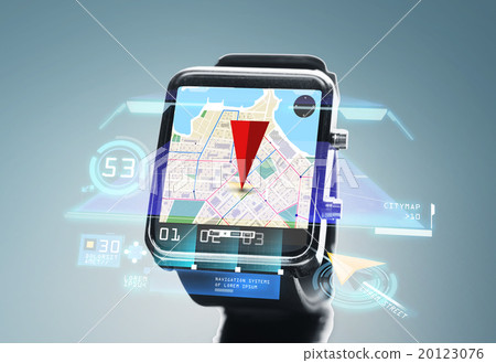 close up of smartwatch with navigator map 20123076