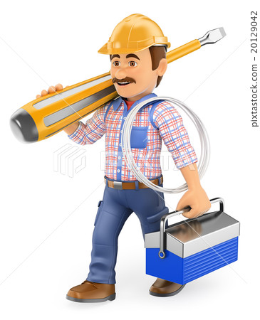 3D Electrician with screwdriver and toolbox 3D Electrician with screwdriver and toolbox 20129042