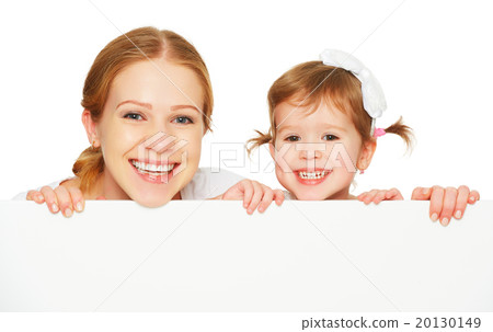 happy family mother child daughter with blank white poster 20130149