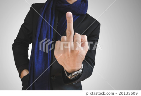 Business man in casual suit show middle finger Business man in casual suit show middle finger 20135609