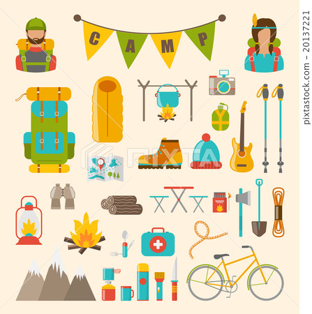 Collection of Camping and Hiking Equipment - Stock Illustration ...