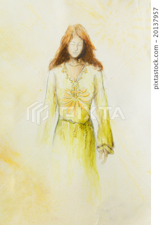 drawing of woman medieval historic dress on paper drawing of woman medieval historic dress on paper 20137957