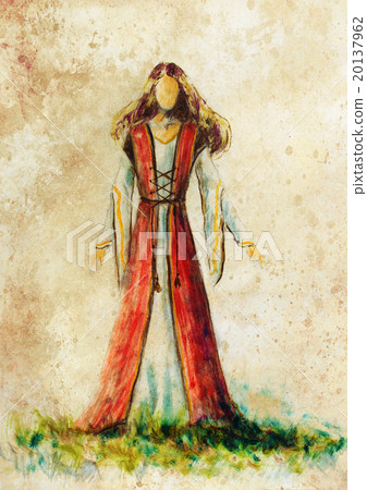 painting of woman medieval historic dress on paper painting of woman medieval historic dress on paper 20137962