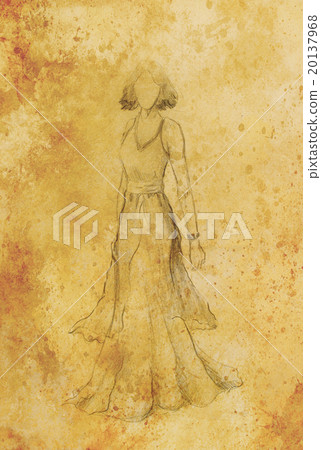 drawing of woman medieval historic dress on paper 20137968
