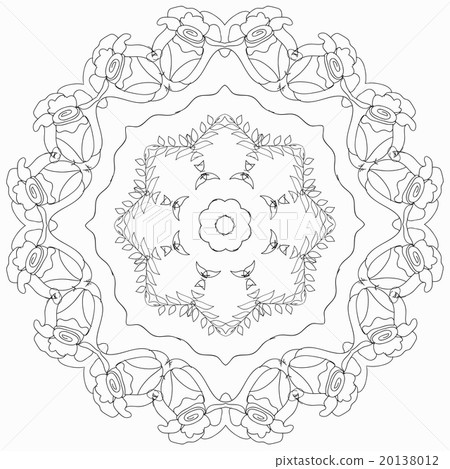 Ornamental round floral pattern with rose elements Ornamental round floral pattern with rose elements 20138012