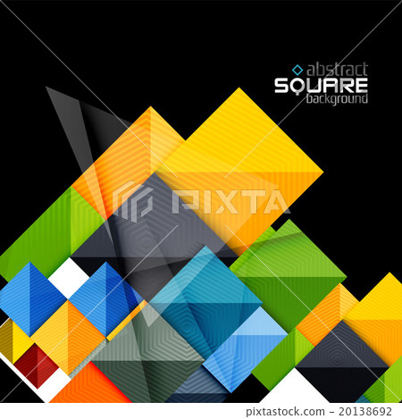 Glossy color squares on black. Geometric abstract 20138692