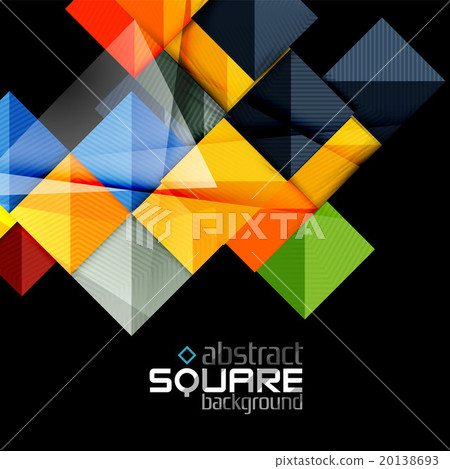 Glossy color squares on black. Geometric abstract 20138693