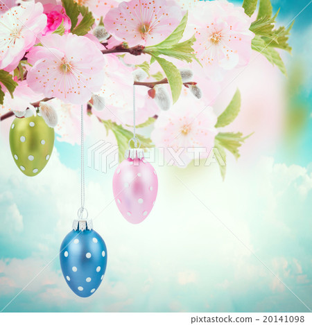 Colorful hanging easter eggs Colorful hanging easter eggs 20141098