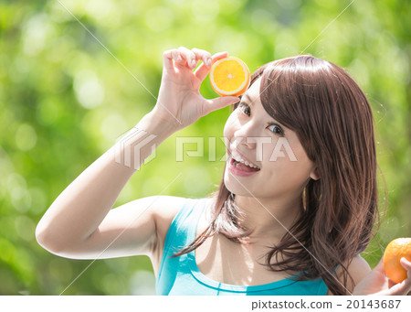 young health woman with orange young health woman with orange 20143687