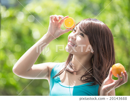 young health woman with orange young health woman with orange 20143688