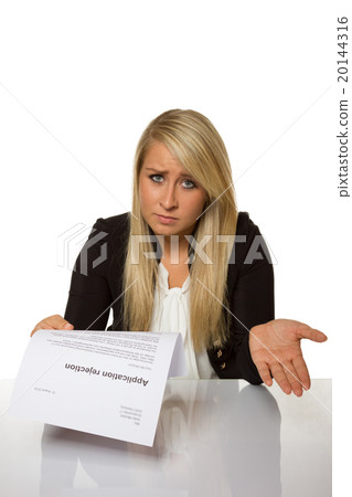 Young woman got a job application rejection a looks astonished 20144316