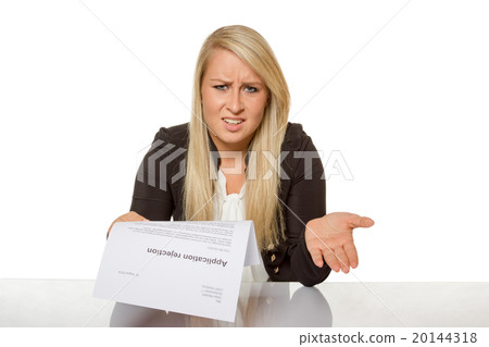 Young woman got a job application rejection a looks astonished 20144318