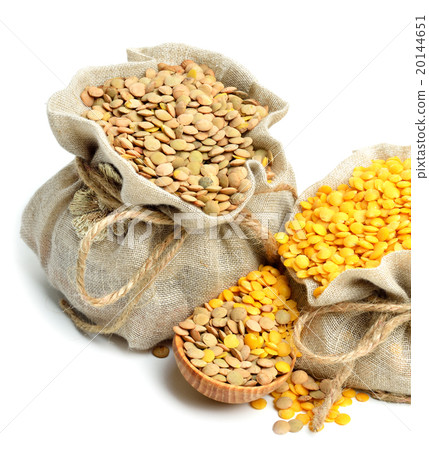 lentils in sacks isolated on white lentils in sacks isolated on white 20144651