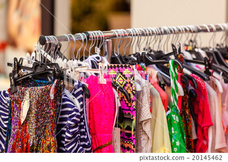 Summer Female Dresses at a Store. CloseUp shot Summer Female Dresses at a Store. CloseUp shot 20145462