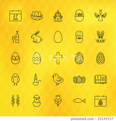 Happy Easter Line Icons Set Polygonal Background - Stock Illustration ...
