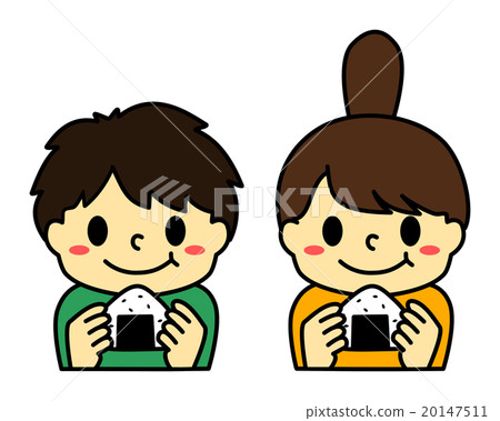 Children with sesame rice balls 20147511