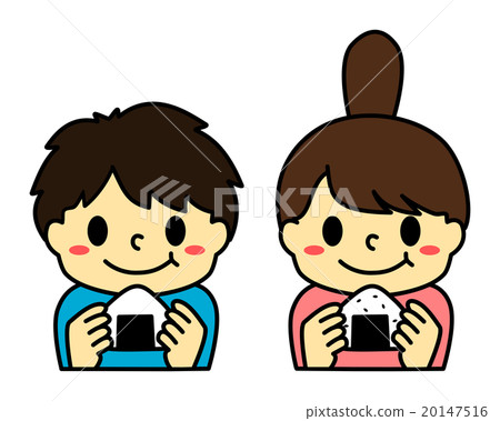 Children who eat rice balls - Stock Illustration [20147516] - PIXTA