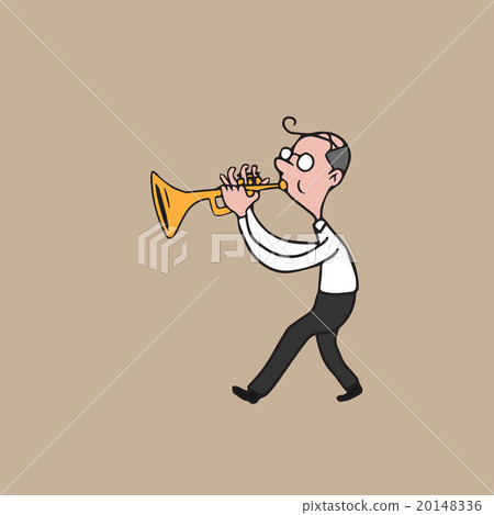 Music instrument man blowing trumpet 20148336