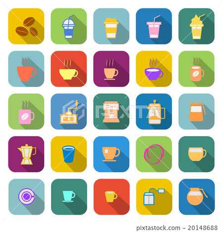 Coffee color icons with long shadow Coffee color icons with long shadow 20148688