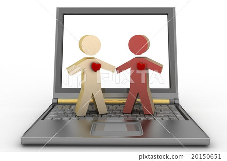 Couple with heart on their chest on laptop 20150651