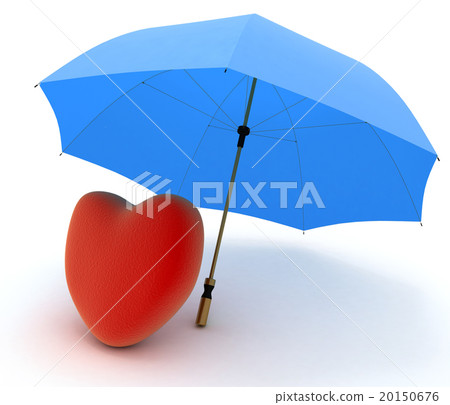 Red heart under umbrella on white background Red heart under umbrella on white background 20150676