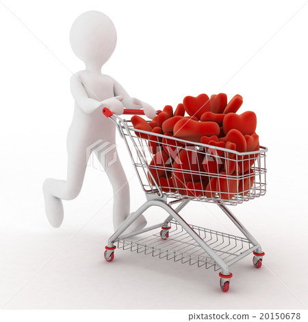 3d person with red hearts on supermarket pushcar 20150678
