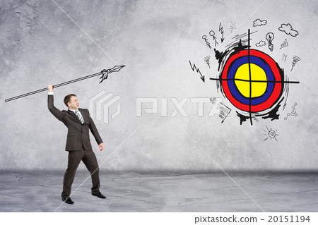 Businessman throwing spear to darts Businessman throwing spear to darts 20151194