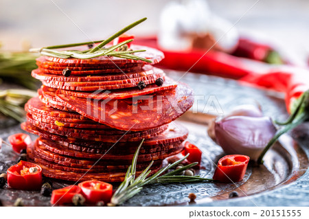 Stock Photo: Sausage Chorizo. Spanish traditional chorizo sausa