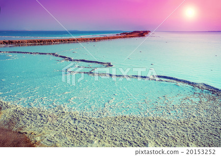 Dead sea salt shore at sunrise 20153252
