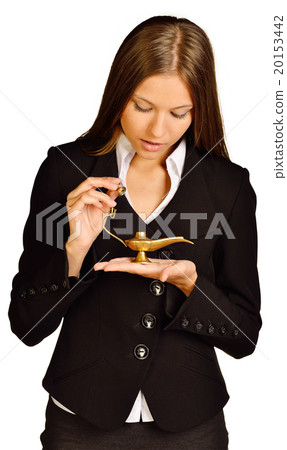 girl opens Aladdin's lamp and wonders. girl opens Aladdin's lamp and wonders. 20153442