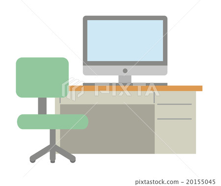 Illustration of desk, personal computer, and chair 20155045