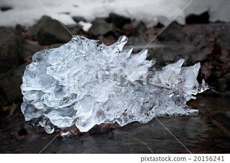 Spiky piece of crystal ice bellow waterfall, Spiky piece of crystal ice bellow waterfall, 20156241