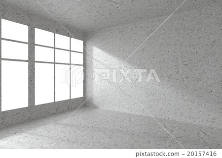 Empty spotted concrete room corner with windows 20157416
