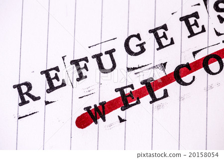 refugees welcome strikethrough text on paper 20158054