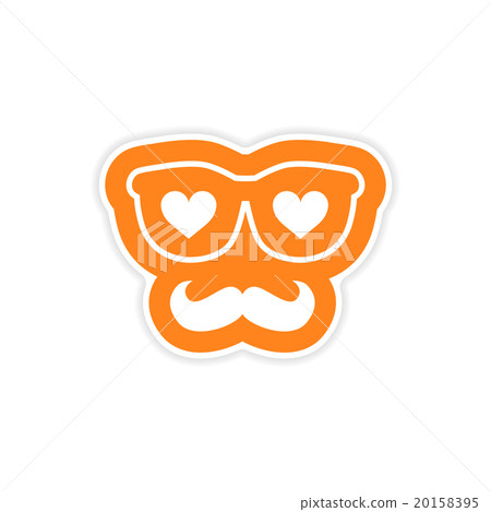 paper sticker on white background glasses mustache 20158395