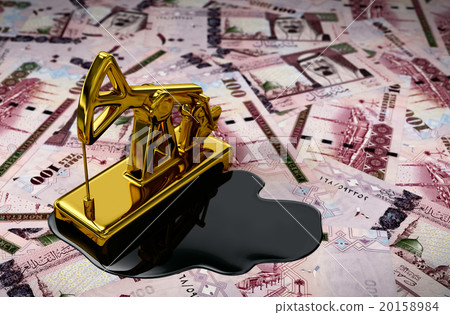 Gold Pumpjack And Spilled Oil On Saudi Riyals 20158984