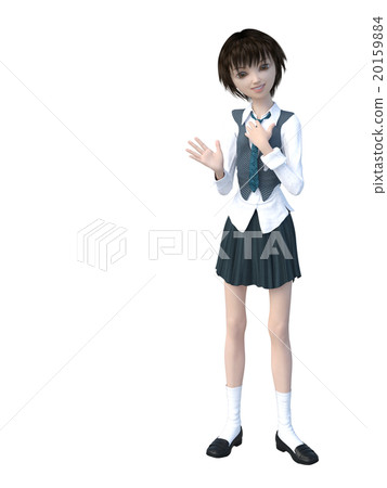 Uniform girls student perming 3DCG illustration material 20159884