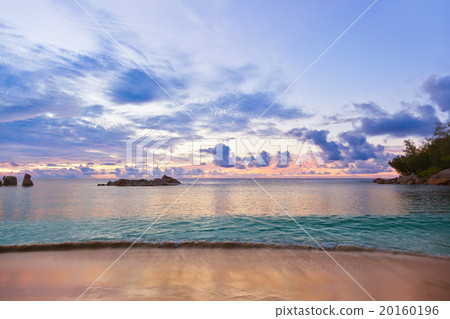 Seychelles tropical beach at sunset 20160196