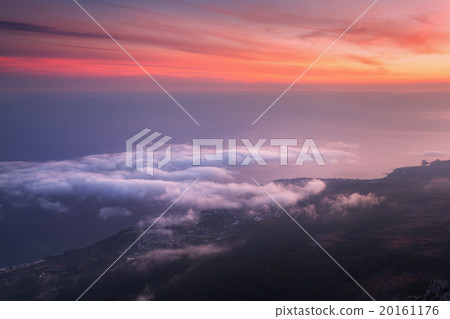 Beautiful landscape with sea, sunset and clouds Beautiful landscape with sea, sunset and clouds 20161176