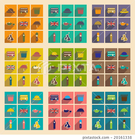 Set of flat icons with long shadow United Kingdom Set of flat icons with long shadow United Kingdom 20161338