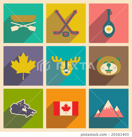 Set of flat icons with long shadow Canada 20161403