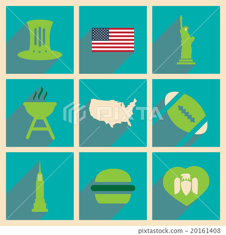 Set of flat icons with long shadow American  20161408