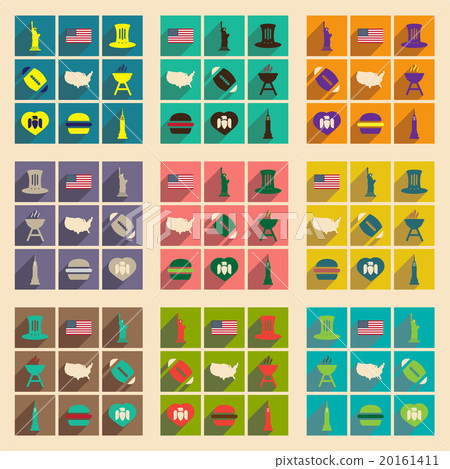 Set of flat icons with long shadow American - Stock Illustration ...