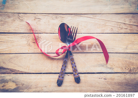 Valentines dinner on wooden background with space 20161897