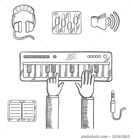 Sound recording and music icons sketch 20163863