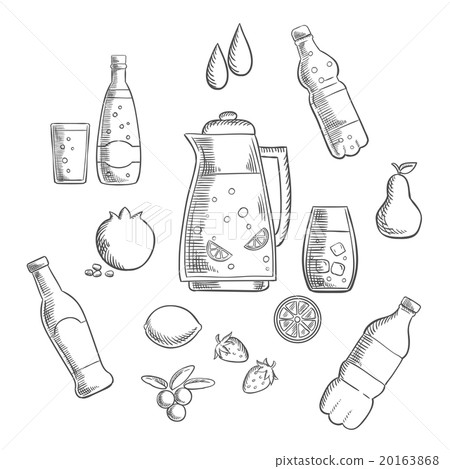 Beverages and drinks sketches composition 20163868