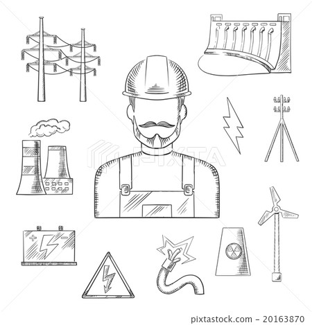 Electricity and power industry icons sketches 20163870