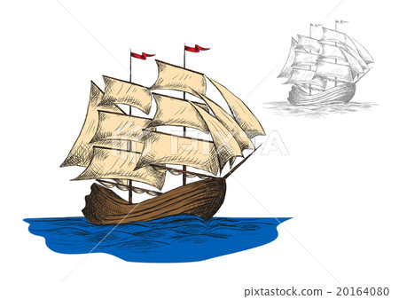 Old sailing ship among ocean waves Old sailing ship among ocean waves 20164080