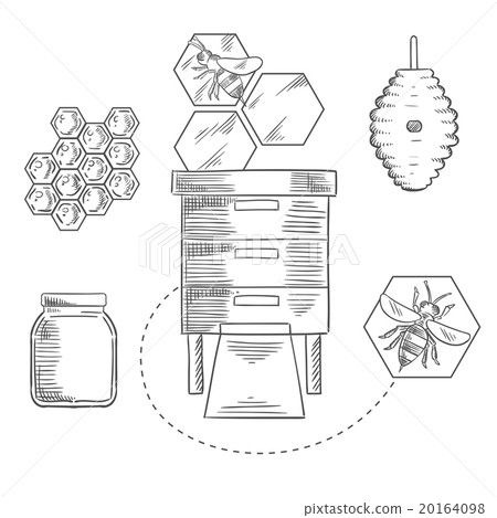 Beekeeping objects with bees and beehives 20164098